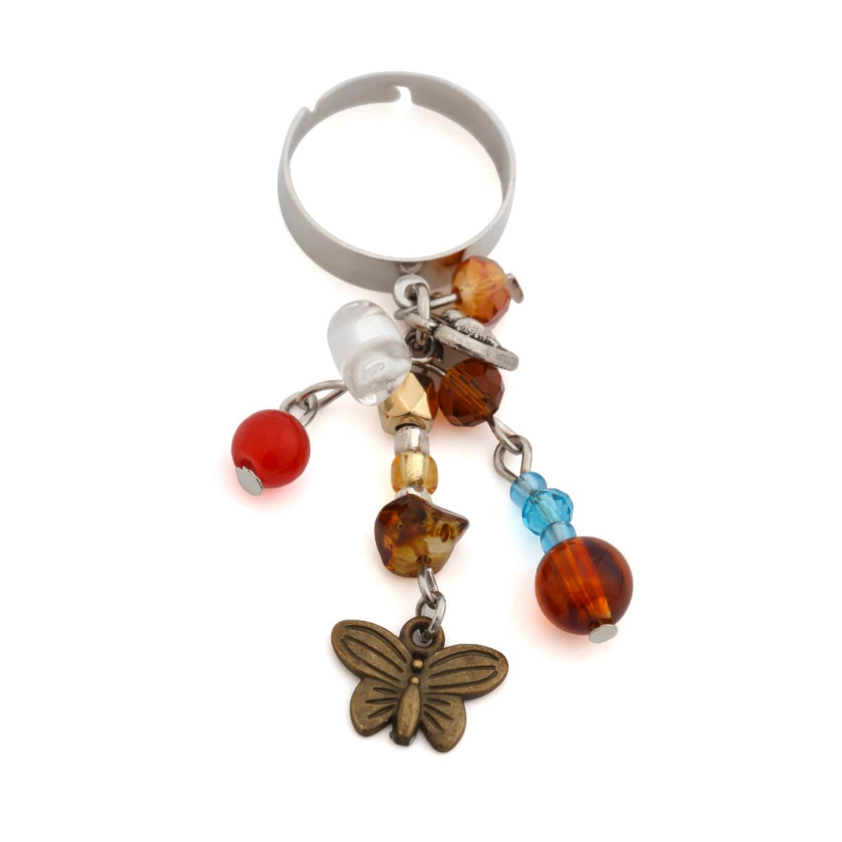 Boho Butterfly Strawberry Charm Crystal Beaded Tassel Ring