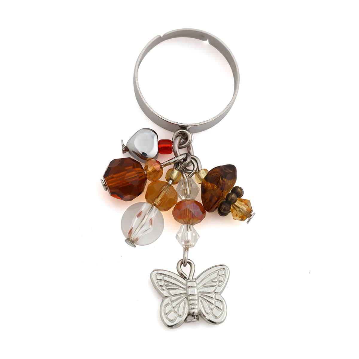 Boho Butterfly Strawberry Charm Crystal Beaded Tassel Ring