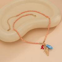 Thumbnail for Boho Ceramics Fish Conch Pendant Seed Bead Necklace - ArtGalleryZen