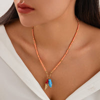 Thumbnail for Boho Ceramics Fish Conch Pendant Seed Bead Necklace - ArtGalleryZen