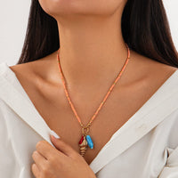Thumbnail for Boho Ceramics Fish Conch Pendant Seed Bead Necklace - ArtGalleryZen