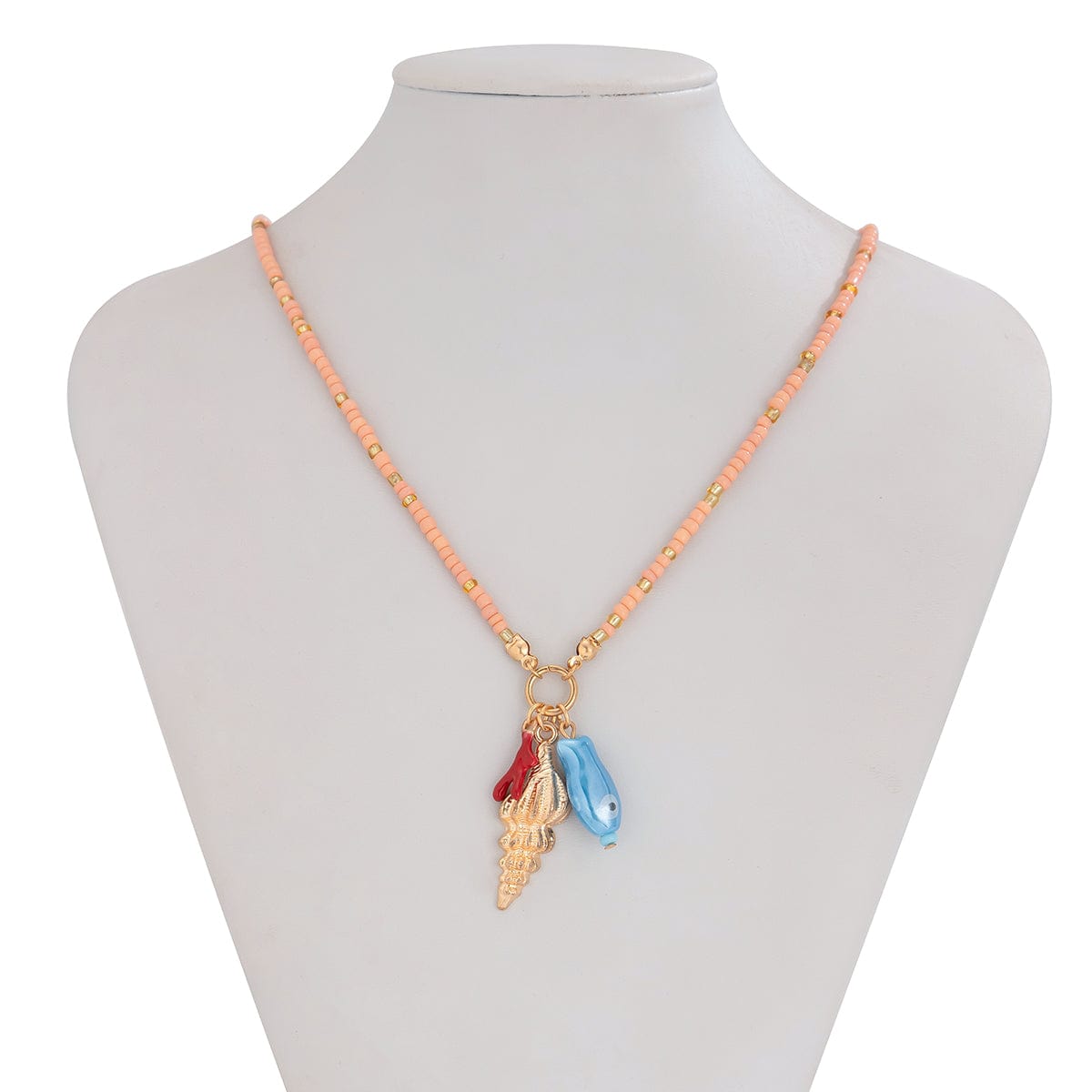 Boho Ceramics Fish Conch Pendant Seed Bead Necklace - ArtGalleryZen
