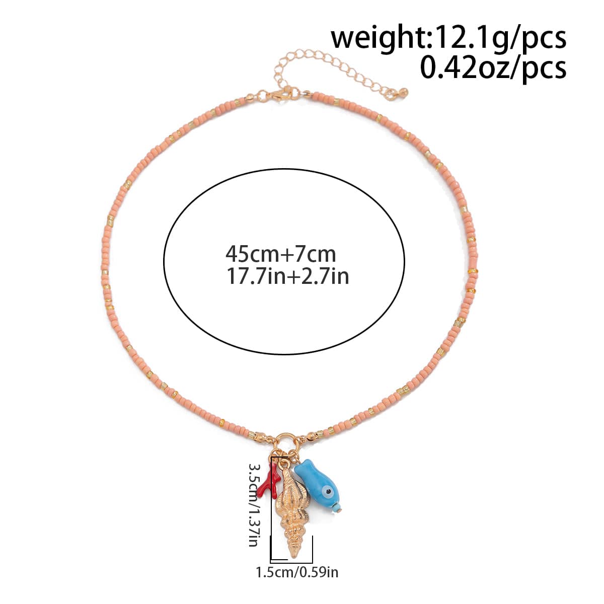 Boho Ceramics Fish Conch Pendant Seed Bead Necklace - ArtGalleryZen