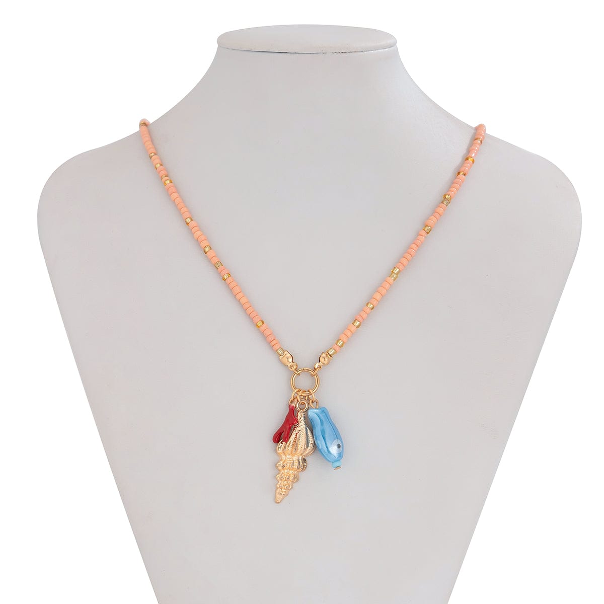 Boho Ceramics Fish Conch Pendant Seed Bead Necklace