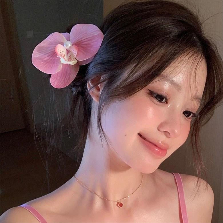 Boho Chic Butterfly Orchid Flower Pearl Hair Clip Hair Pin - ArtGalleryZen