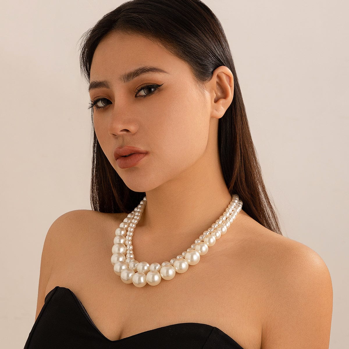 Boho Chunky 2 Pieces Pearl Chain Necklace Set