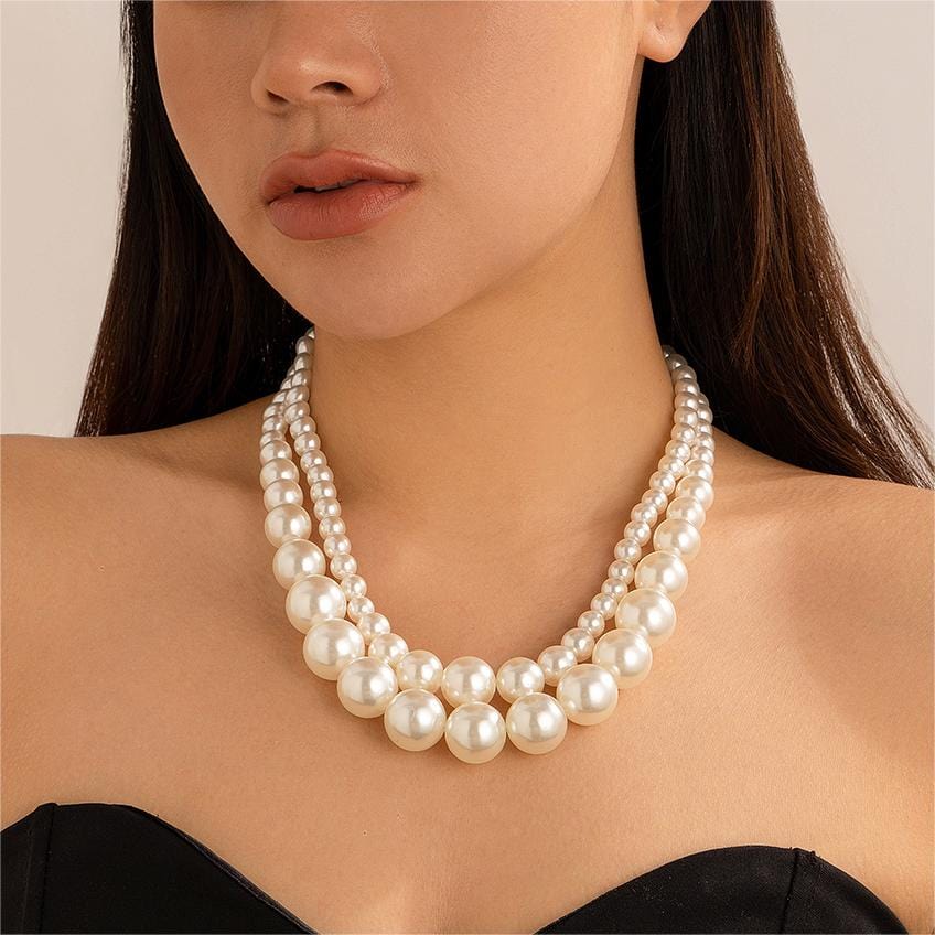 Boho Chunky 2 Pieces Pearl Chain Necklace Set