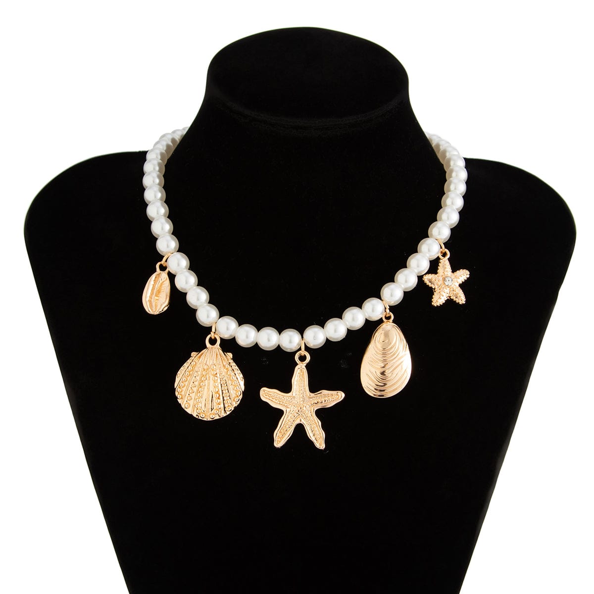 Boho Chunky Conch Shell Starfish Pendant Pearl Chain Necklace - ArtGalleryZen