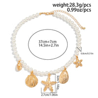 Thumbnail for Boho Chunky Conch Shell Starfish Pendant Pearl Chain Necklace - ArtGalleryZen