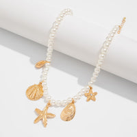 Thumbnail for Boho Chunky Conch Shell Starfish Pendant Pearl Chain Necklace - ArtGalleryZen