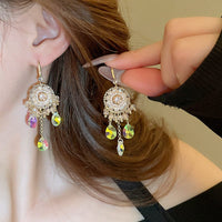 Thumbnail for Boho Chunky CZ Rhinestone Inlaid Flower Crystal Tassel Earrings - ArtGalleryZen