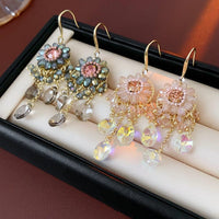 Thumbnail for Boho Chunky CZ Rhinestone Inlaid Flower Crystal Tassel Earrings - ArtGalleryZen