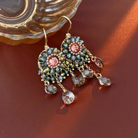 Thumbnail for Boho Chunky CZ Rhinestone Inlaid Flower Crystal Tassel Earrings - ArtGalleryZen