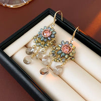 Thumbnail for Boho Chunky CZ Rhinestone Inlaid Flower Crystal Tassel Earrings - ArtGalleryZen