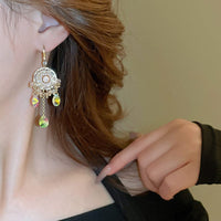 Thumbnail for Boho Chunky CZ Rhinestone Inlaid Flower Crystal Tassel Earrings - ArtGalleryZen