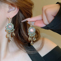 Thumbnail for Boho Chunky CZ Rhinestone Inlaid Flower Crystal Tassel Earrings - ArtGalleryZen