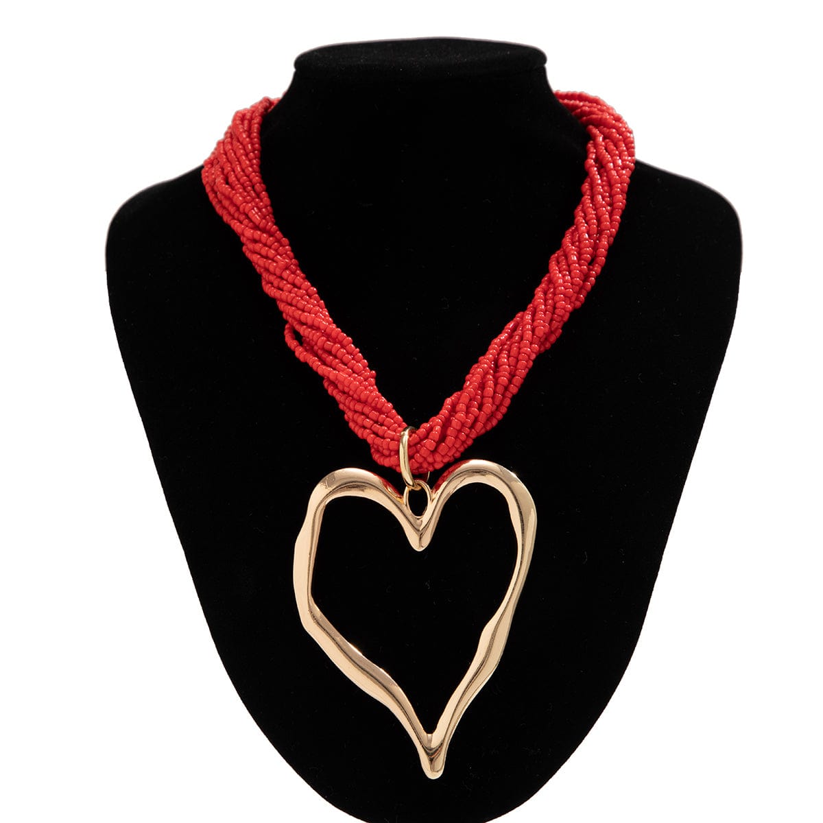 Boho Chunky Gold Plated Heart Pendant Beaded Chain Necklace