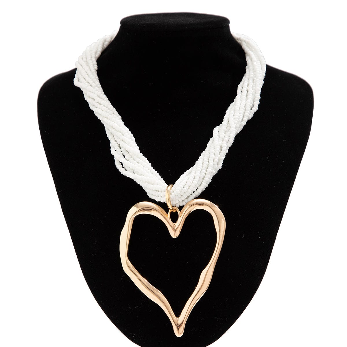 Boho Chunky Gold Plated Heart Pendant Beaded Chain Necklace