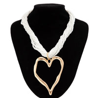 Thumbnail for Boho Chunky Gold Plated Heart Pendant Beaded Chain Necklace