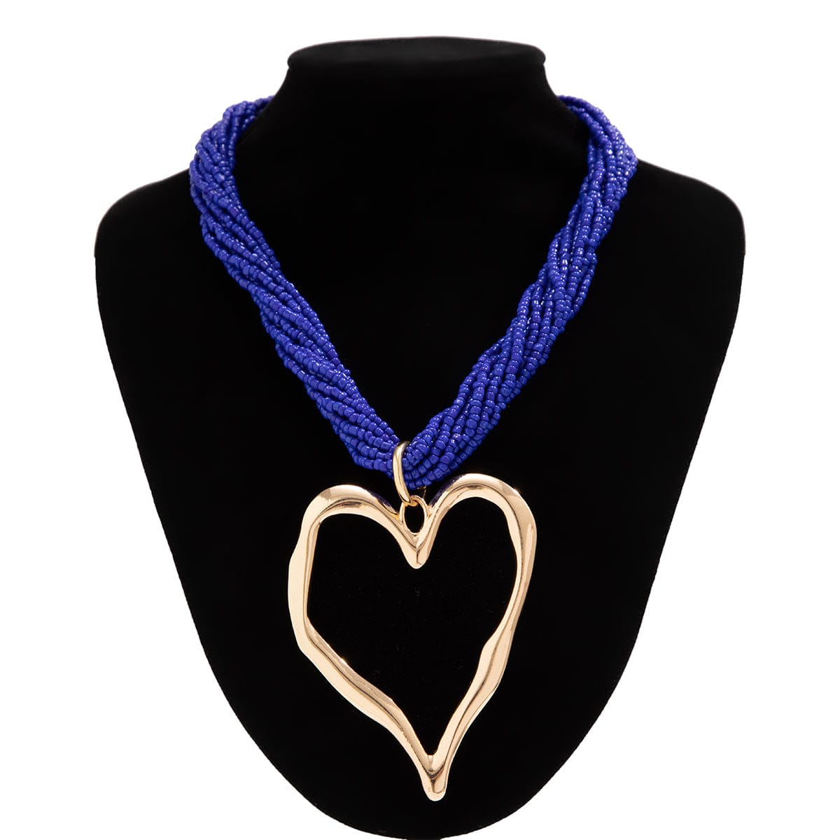 Boho Chunky Gold Plated Heart Pendant Beaded Chain Necklace