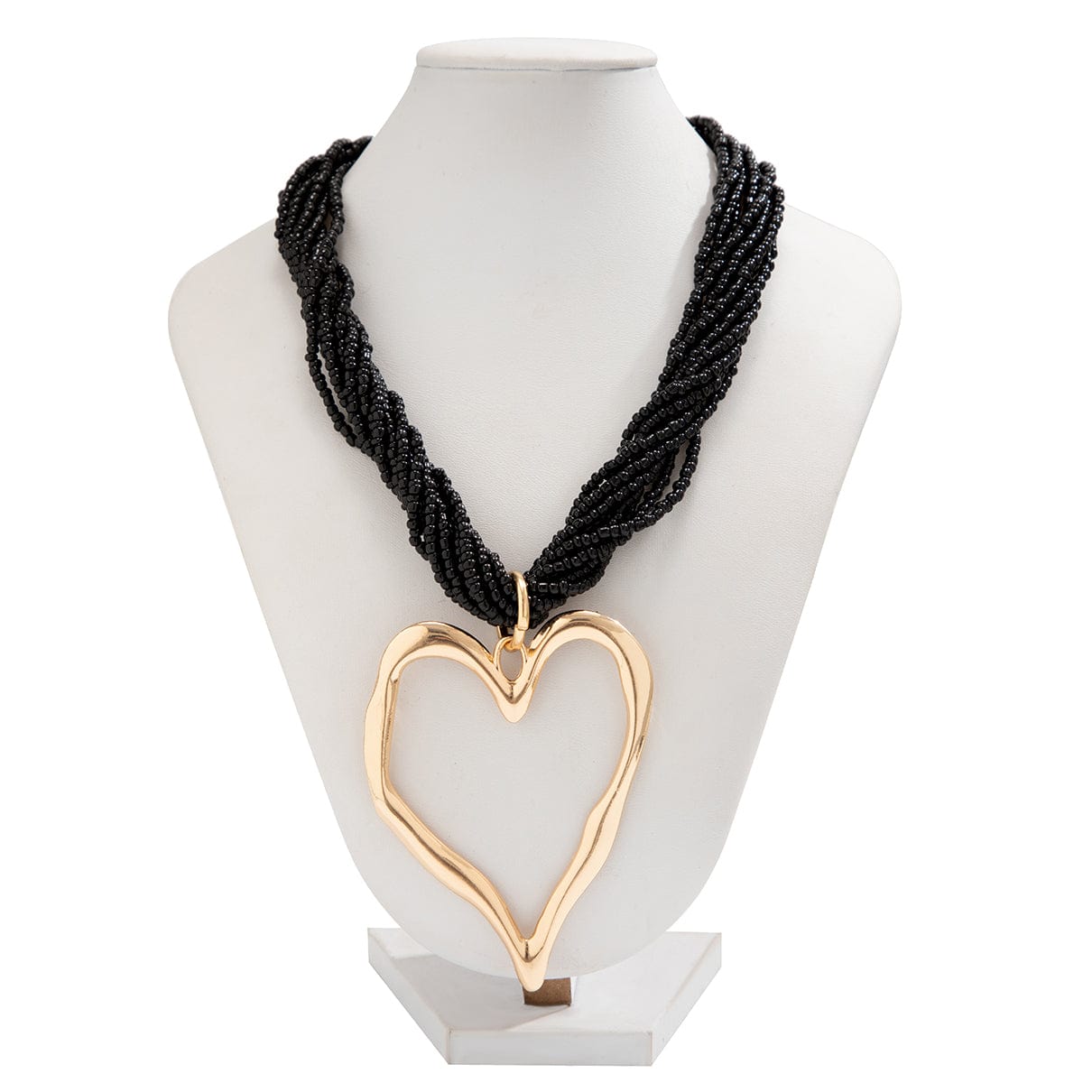 Boho Chunky Gold Plated Heart Pendant Beaded Chain Necklace