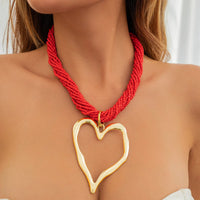 Thumbnail for Boho Chunky Gold Plated Heart Pendant Beaded Chain Necklace