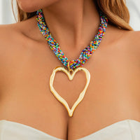 Thumbnail for Boho Chunky Gold Plated Heart Pendant Beaded Chain Necklace