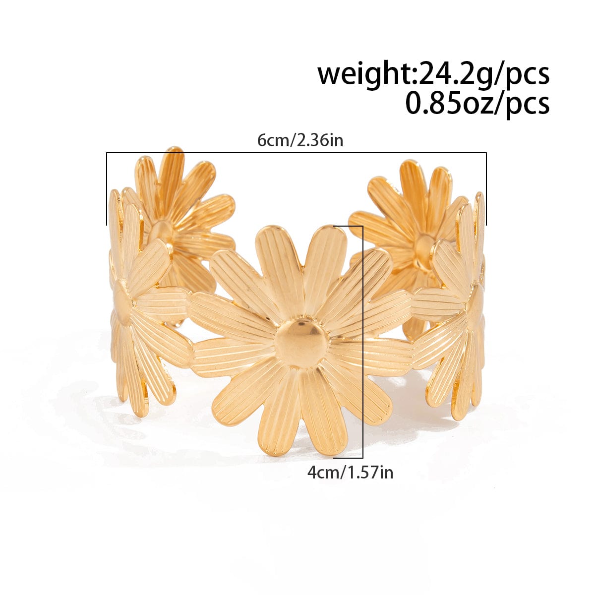 Boho Chunky Gold Silver Plated Daisy Bangle Bracelet - ArtGalleryZen
