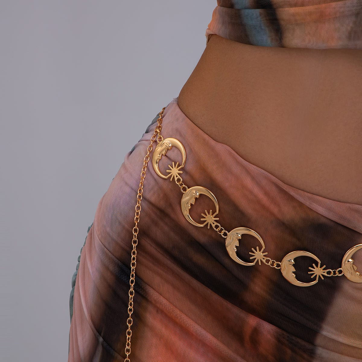 Boho Chunky Gold Silver Tone Sun Moon Waist Chain - ArtGalleryZen