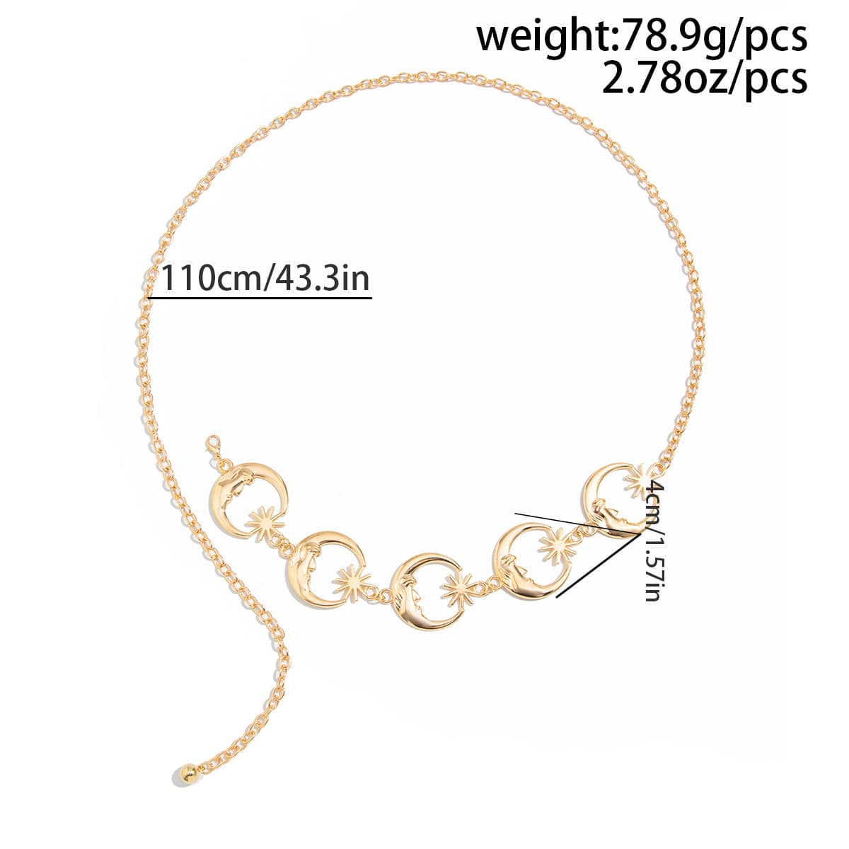 Boho Chunky Gold Silver Tone Sun Moon Waist Chain - ArtGalleryZen