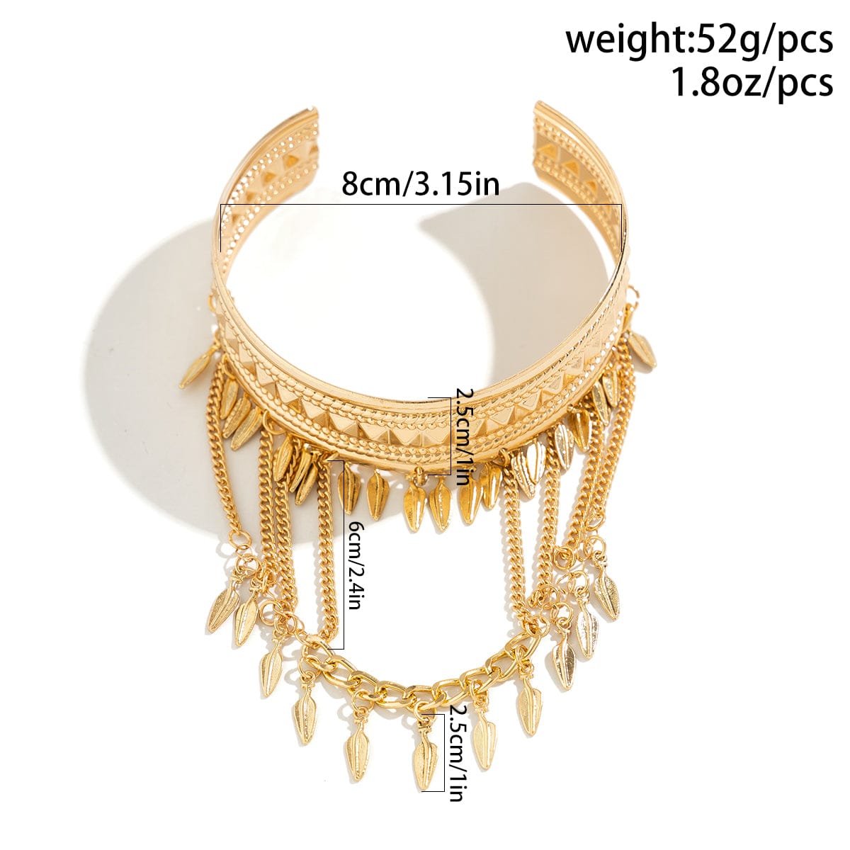 Boho Chunky Layered Coin Tassel Embossed Pattern Arm Cuff - ArtGalleryZen