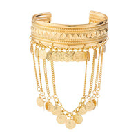 Thumbnail for Boho Chunky Layered Coin Tassel Embossed Pattern Arm Cuff - ArtGalleryZen