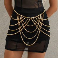 Thumbnail for Boho Chunky Layered Gold Silver Tone Pearl Waist Chain Body Chain