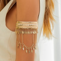 Thumbnail for Boho Chunky Layered Leaf Tassel Embossed Pattern Arm Cuff