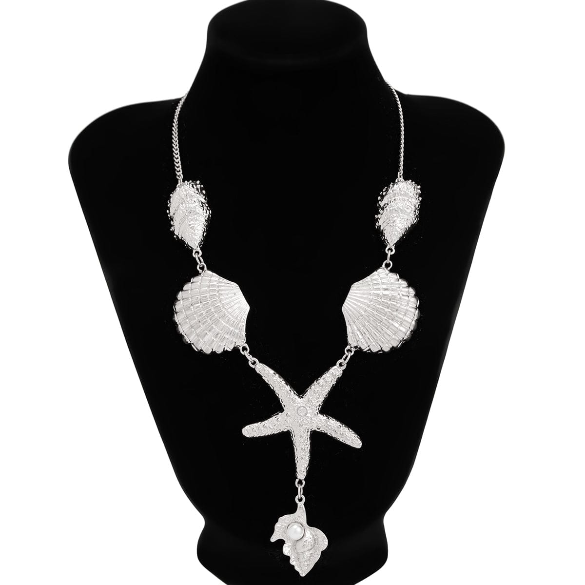 Boho Chunky Pearl Conch Shell Starfish Charm Necklace - ArtGalleryZen