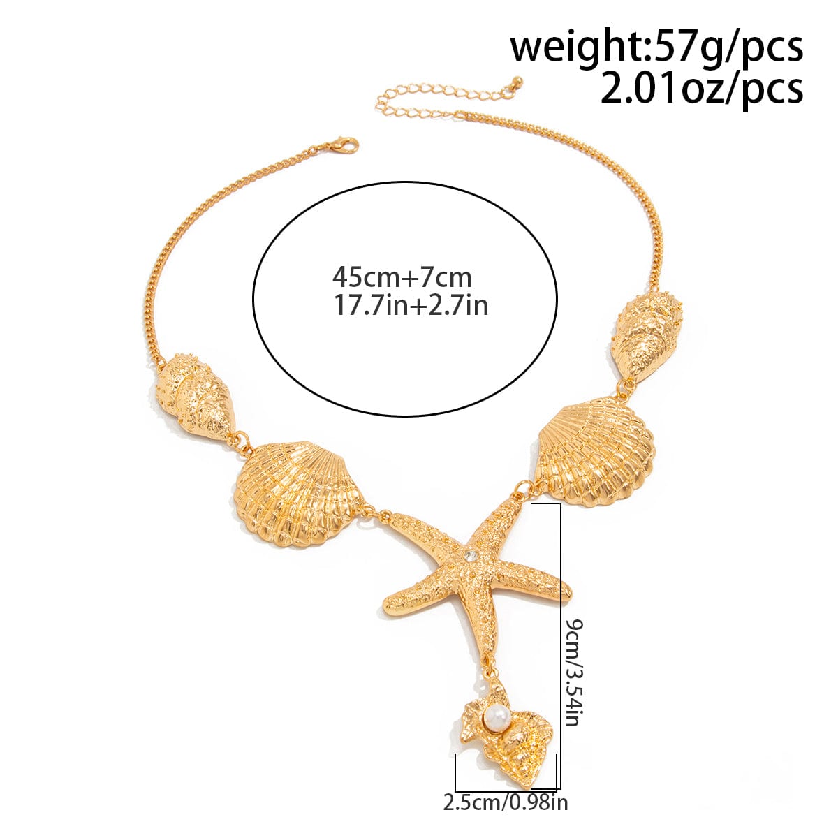 Boho Chunky Pearl Conch Shell Starfish Charm Necklace - ArtGalleryZen