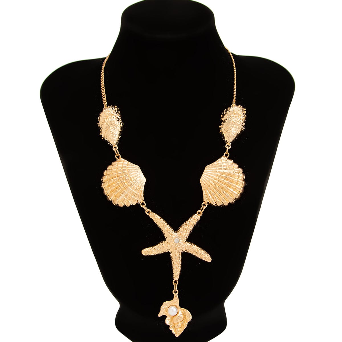 Boho Chunky Pearl Conch Shell Starfish Charm Necklace - ArtGalleryZen