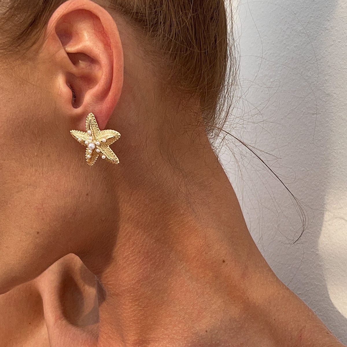 Boho Chunky Pearl Inlaid Starfish Earrings - ArtGalleryZen