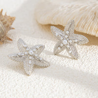 Thumbnail for Boho Chunky Pearl Inlaid Starfish Earrings - ArtGalleryZen