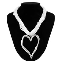 Thumbnail for Boho Chunky Silver Plated Heart Pendant Beaded Chain Necklace