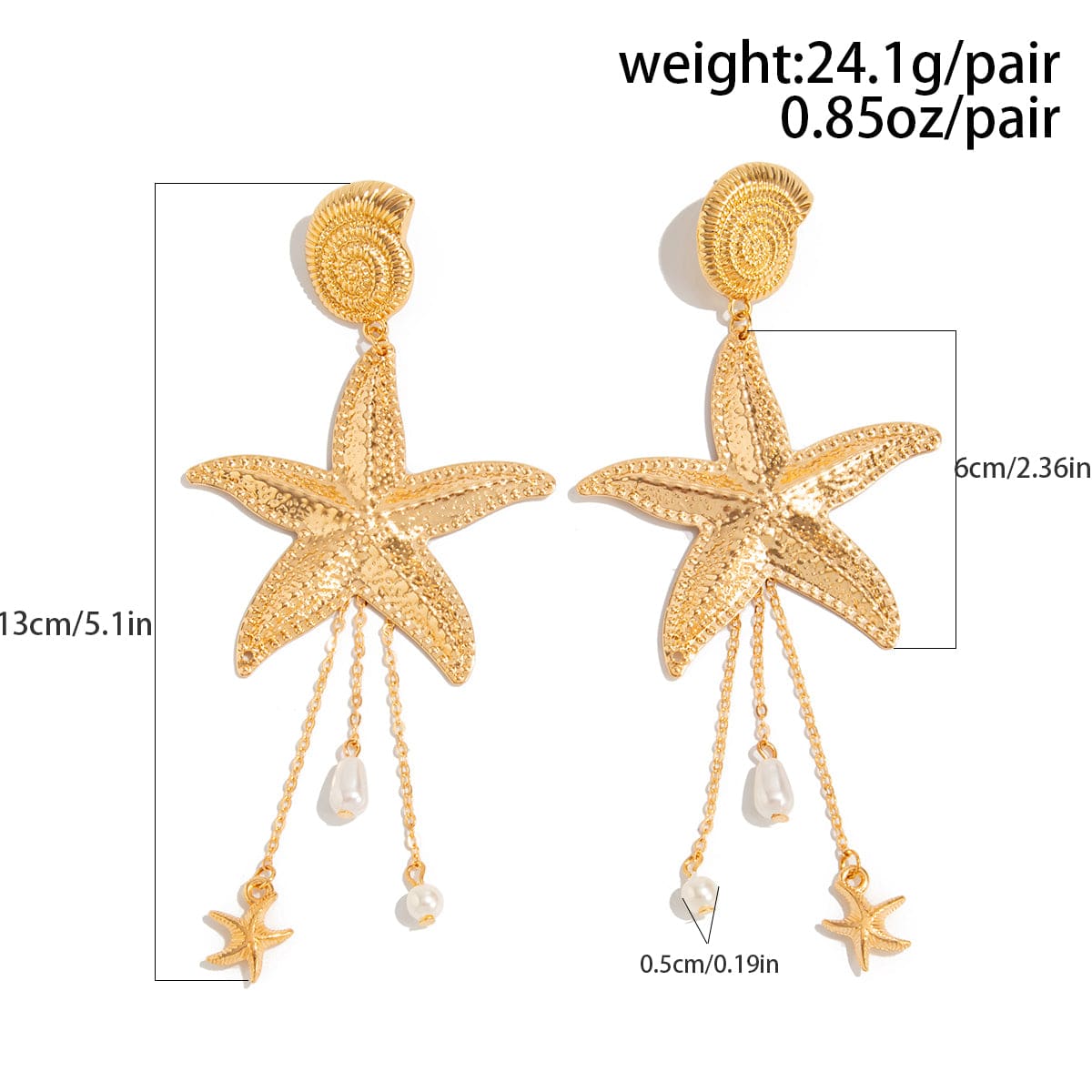 Boho Chunky Starfish Pearl Tassel Conch Earrings - ArtGalleryZen
