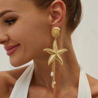 Thumbnail for Boho Chunky Starfish Pearl Tassel Conch Earrings - ArtGalleryZen