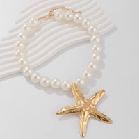 Thumbnail for Boho Chunky Starfish Pendant Pearl Chain Necklace - ArtGalleryZen