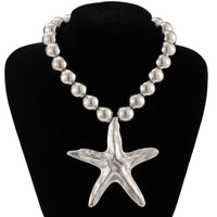 Thumbnail for Boho Chunky Starfish Pendant Pearl Chain Necklace - ArtGalleryZen