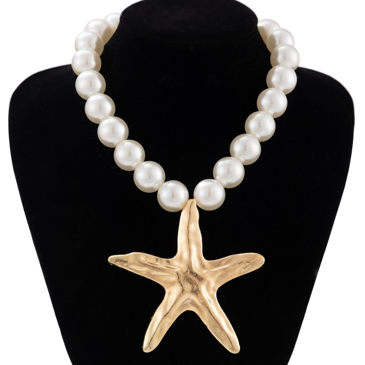 Boho Chunky Starfish Pendant Pearl Chain Necklace - ArtGalleryZen