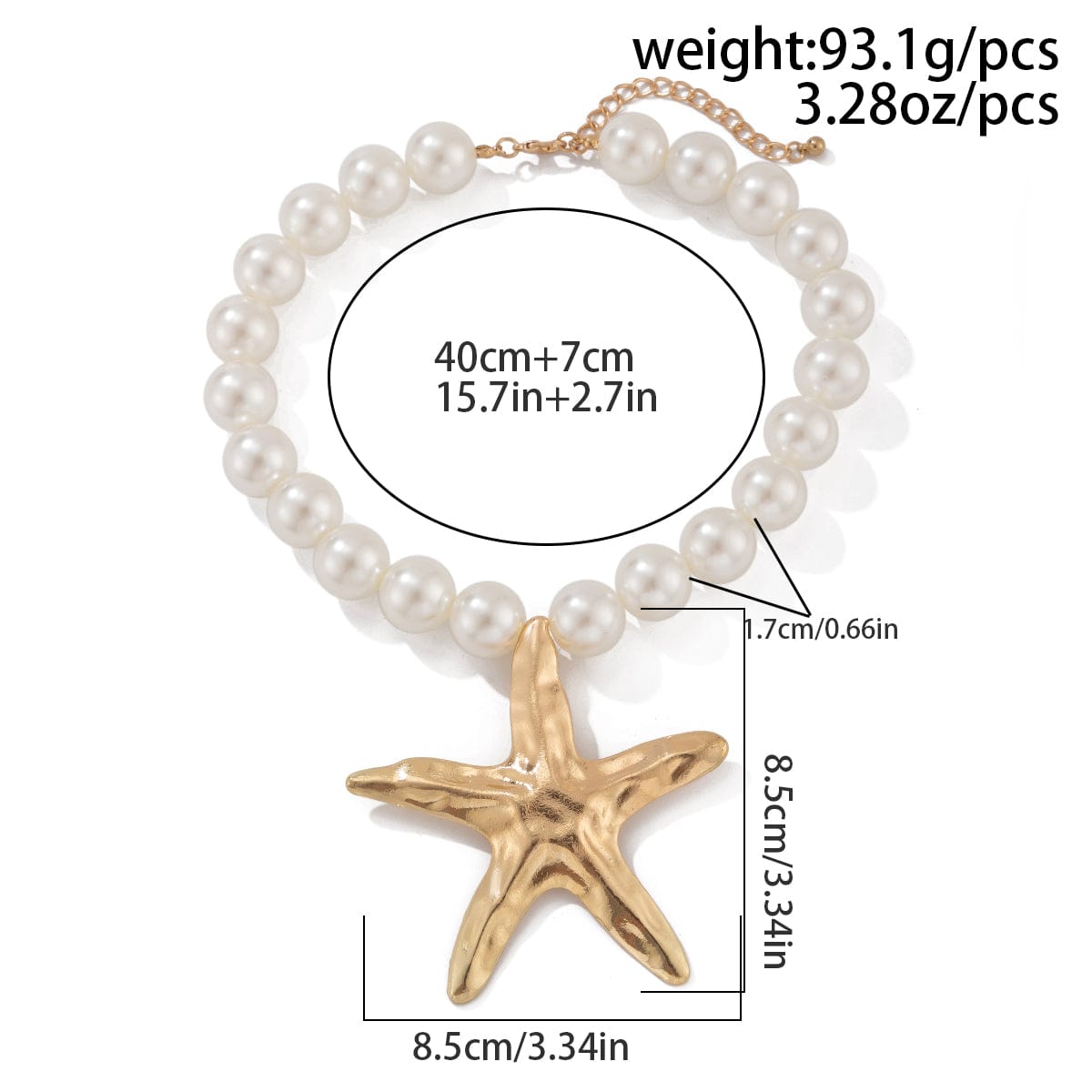 Boho Chunky Starfish Pendant Pearl Chain Necklace