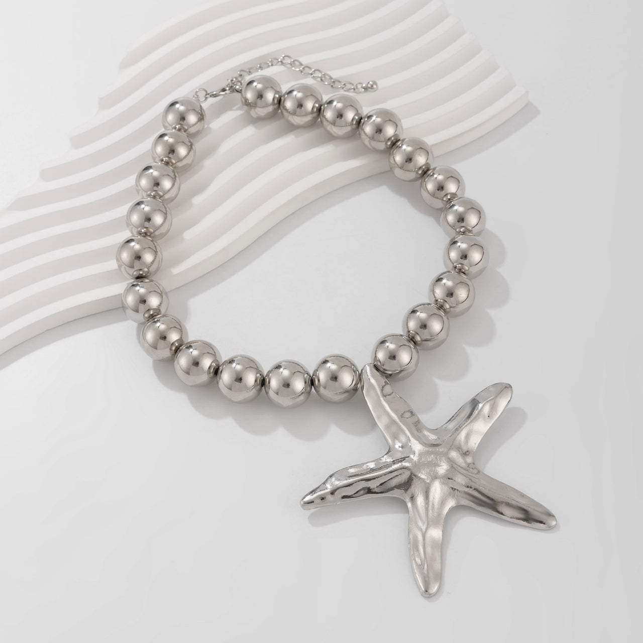 Boho Chunky Starfish Pendant Pearl Chain Necklace