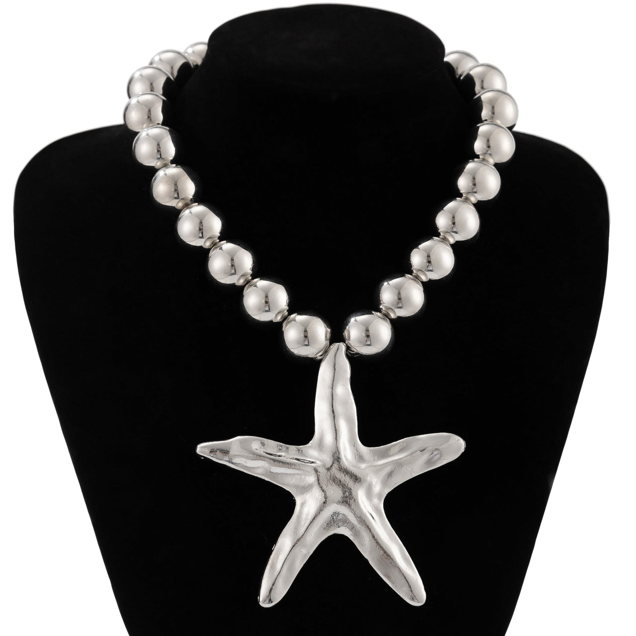 Boho Chunky Starfish Pendant Pearl Chain Necklace