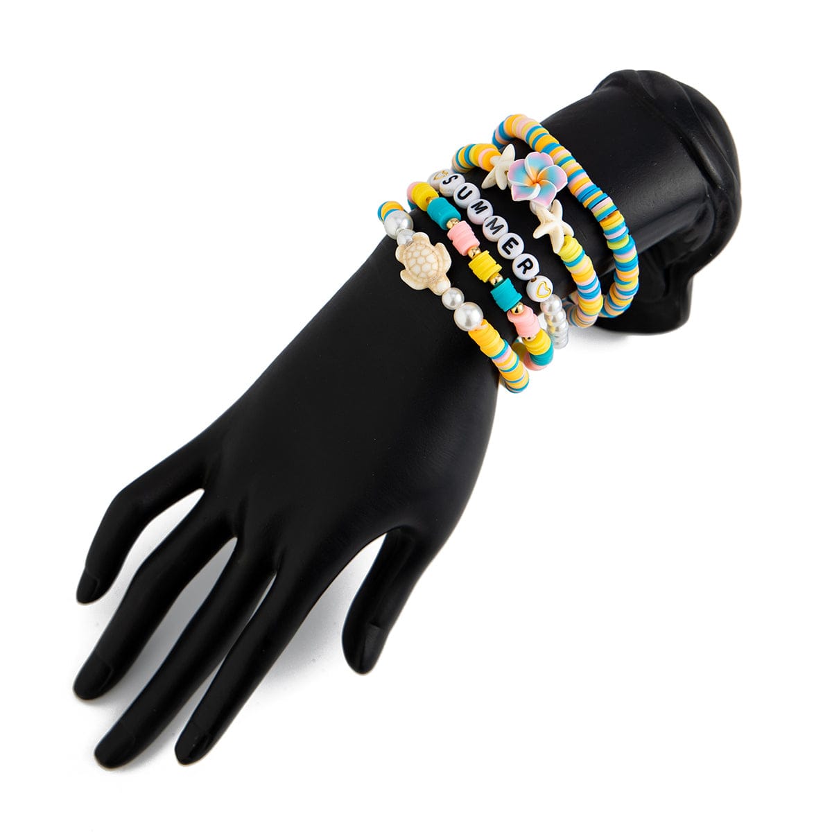 Boho Colorful 5pcs Flower Turtle Pearl Beaded Bracelet Set - ArtGalleryZen