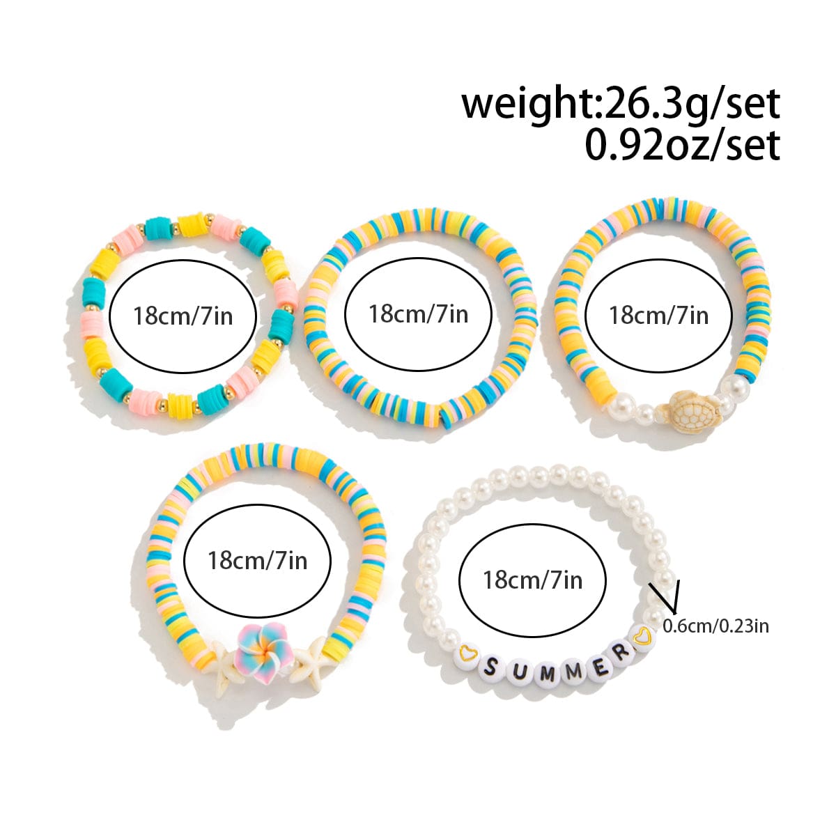 Boho Colorful 5pcs Flower Turtle Pearl Beaded Bracelet Set